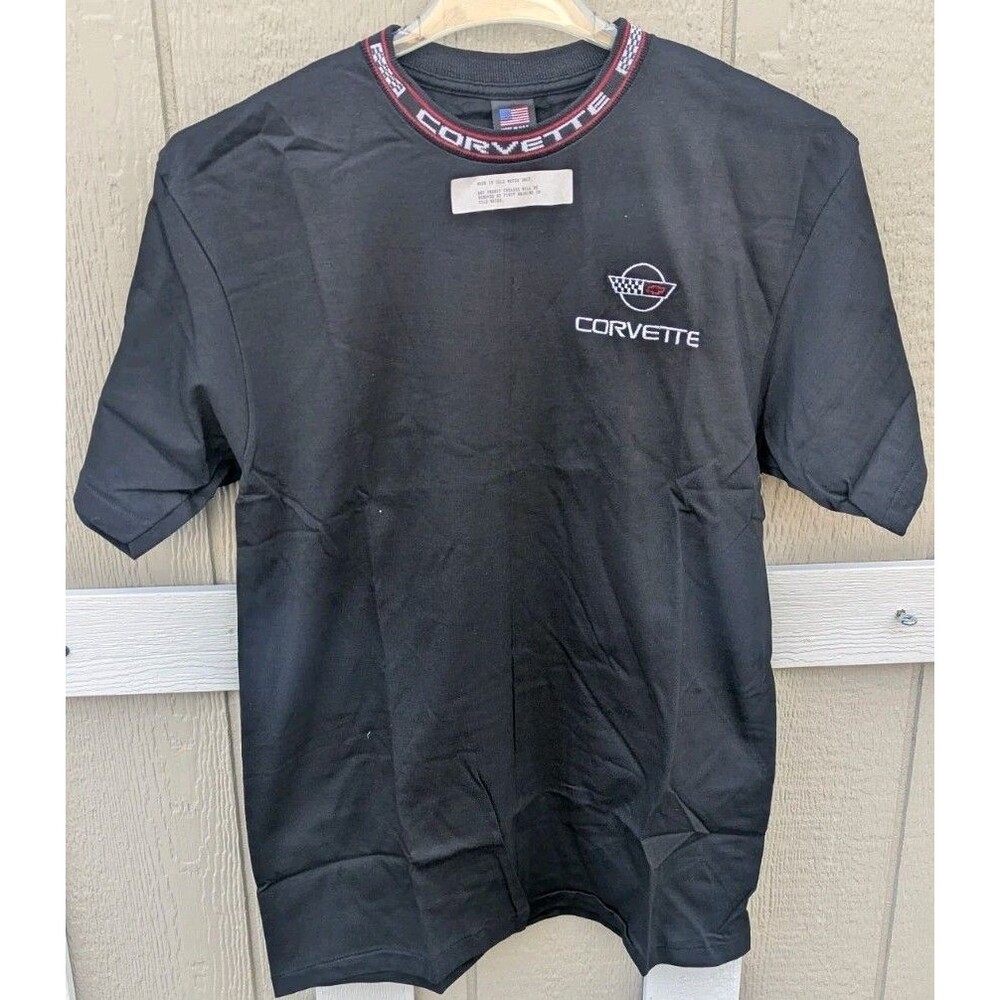 Vintage Corvetter Ringer TShirt Made USA Black Short Sleeve Mens L Deadstock